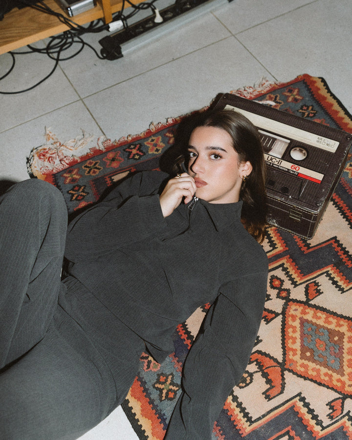 Womens Grey Ribbed Jacquard Sweatshirt