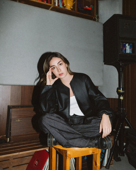 Black Round Neck Leather Jacket