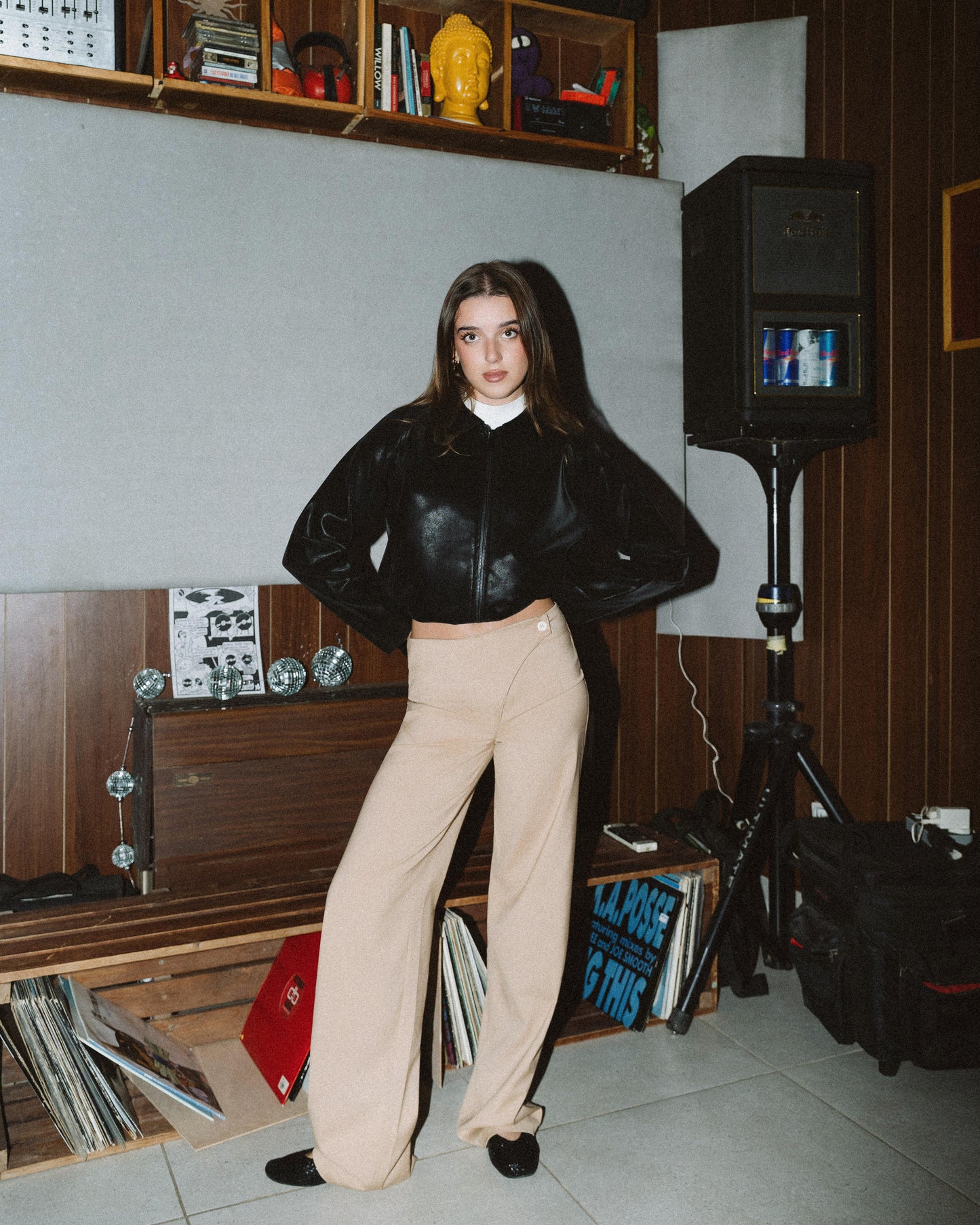 Womens Beige Cross-Waist Pleated Pants