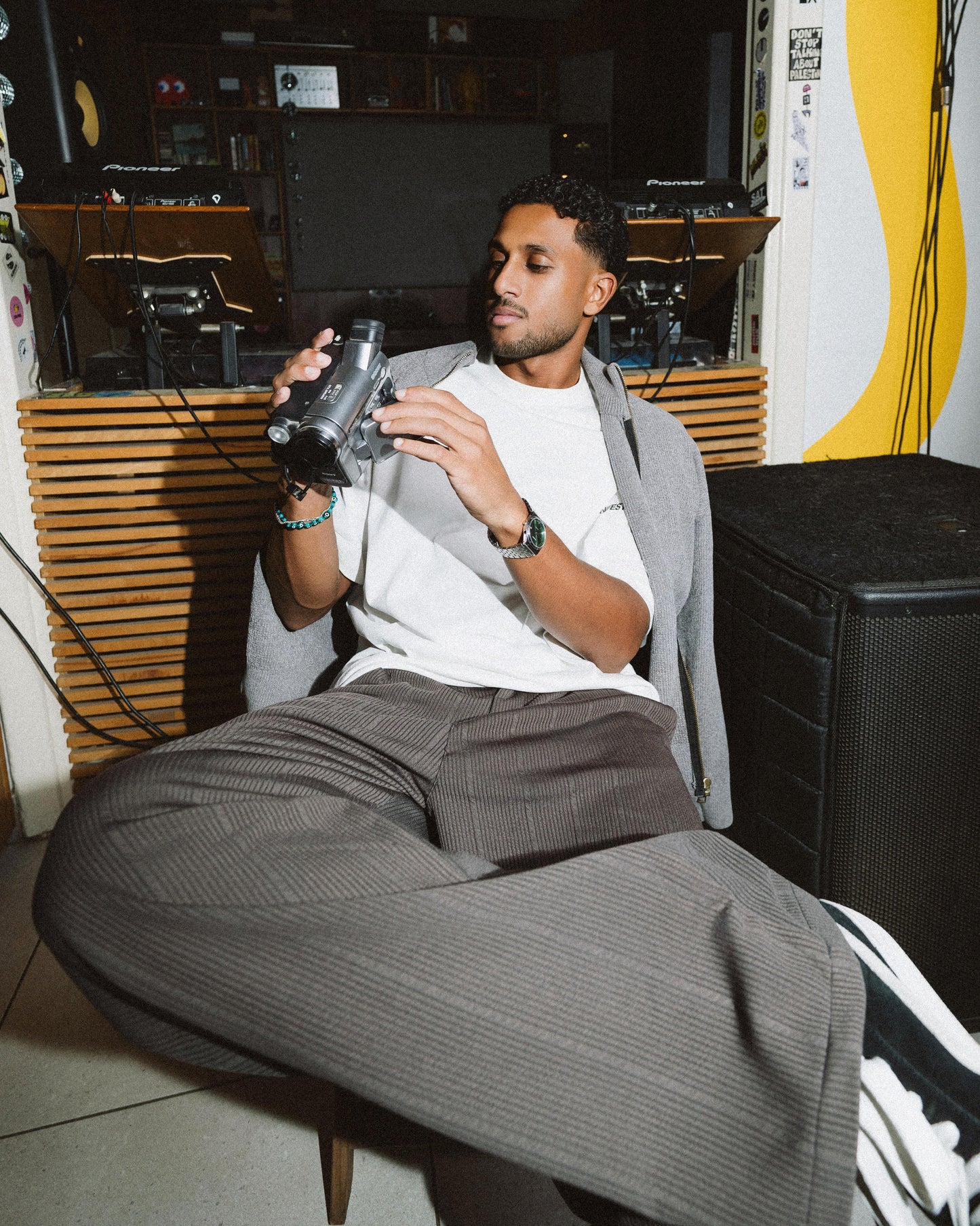 Olive Wide-Leg Pinstripe Pants