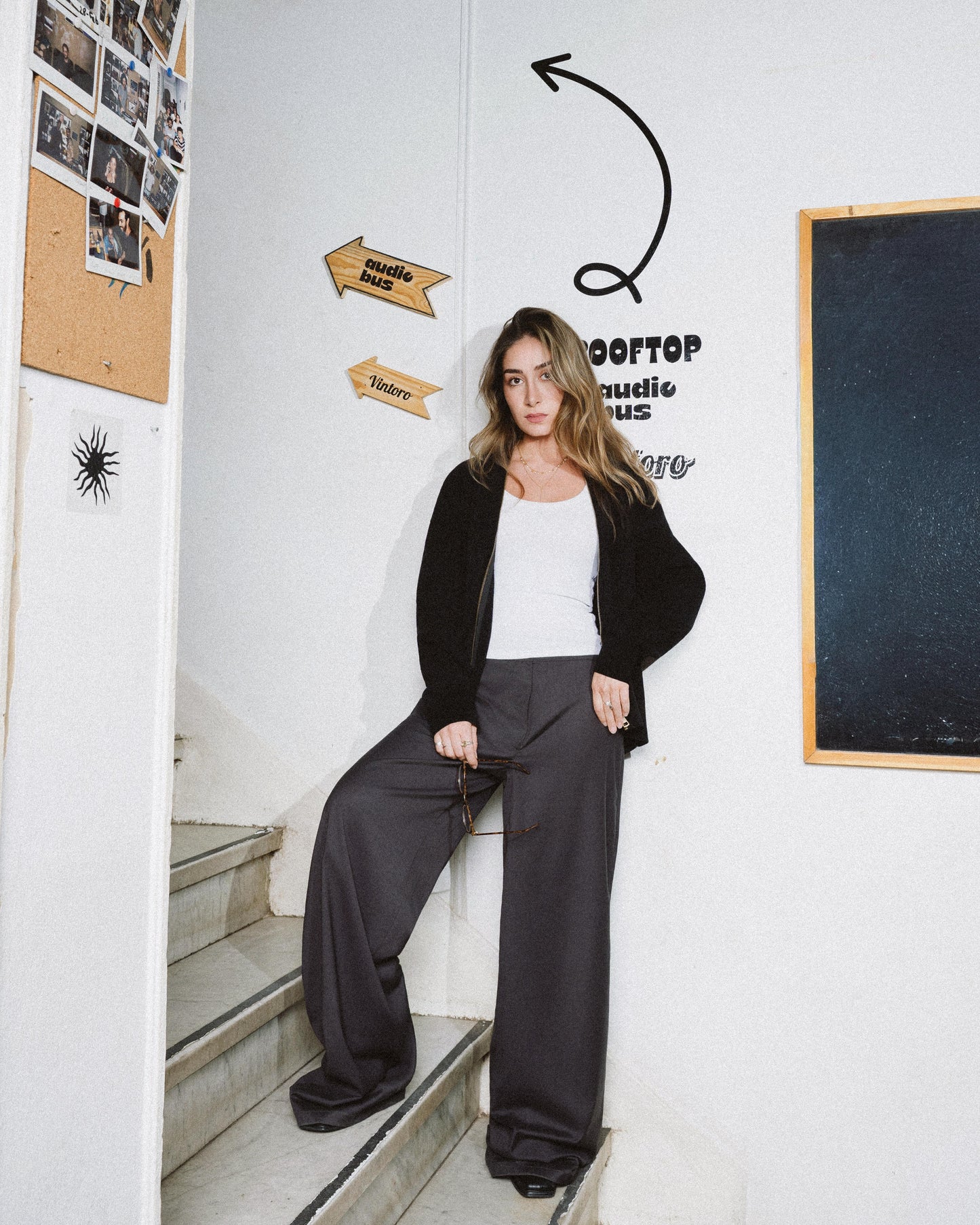 Womens Grey Pleated Wide-leg Pants