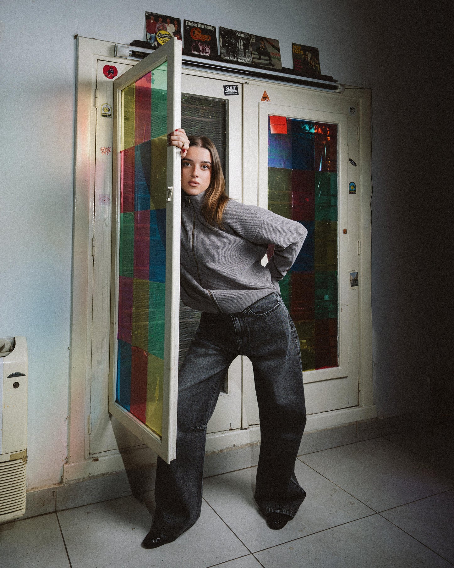 Grey Full Zip Knitted Pullover