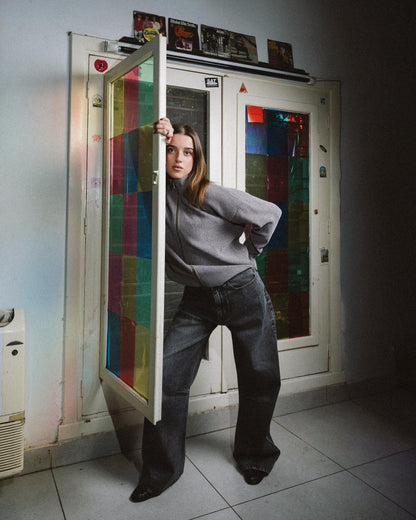 Grey Full Zip Knitted Pullover