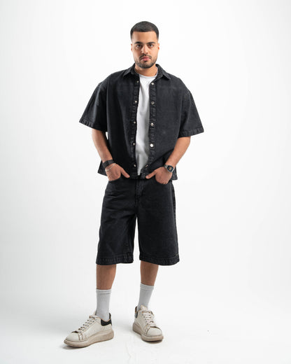 Black Denim Half Sleeves Overshirt