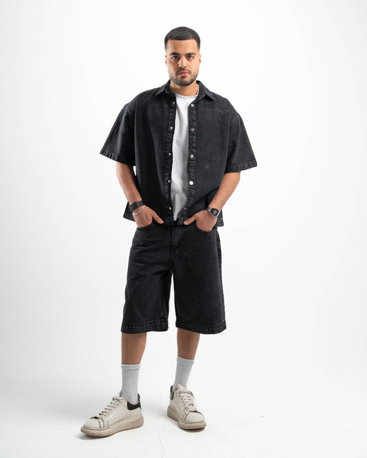 Black Denim Half Sleeves Overshirt