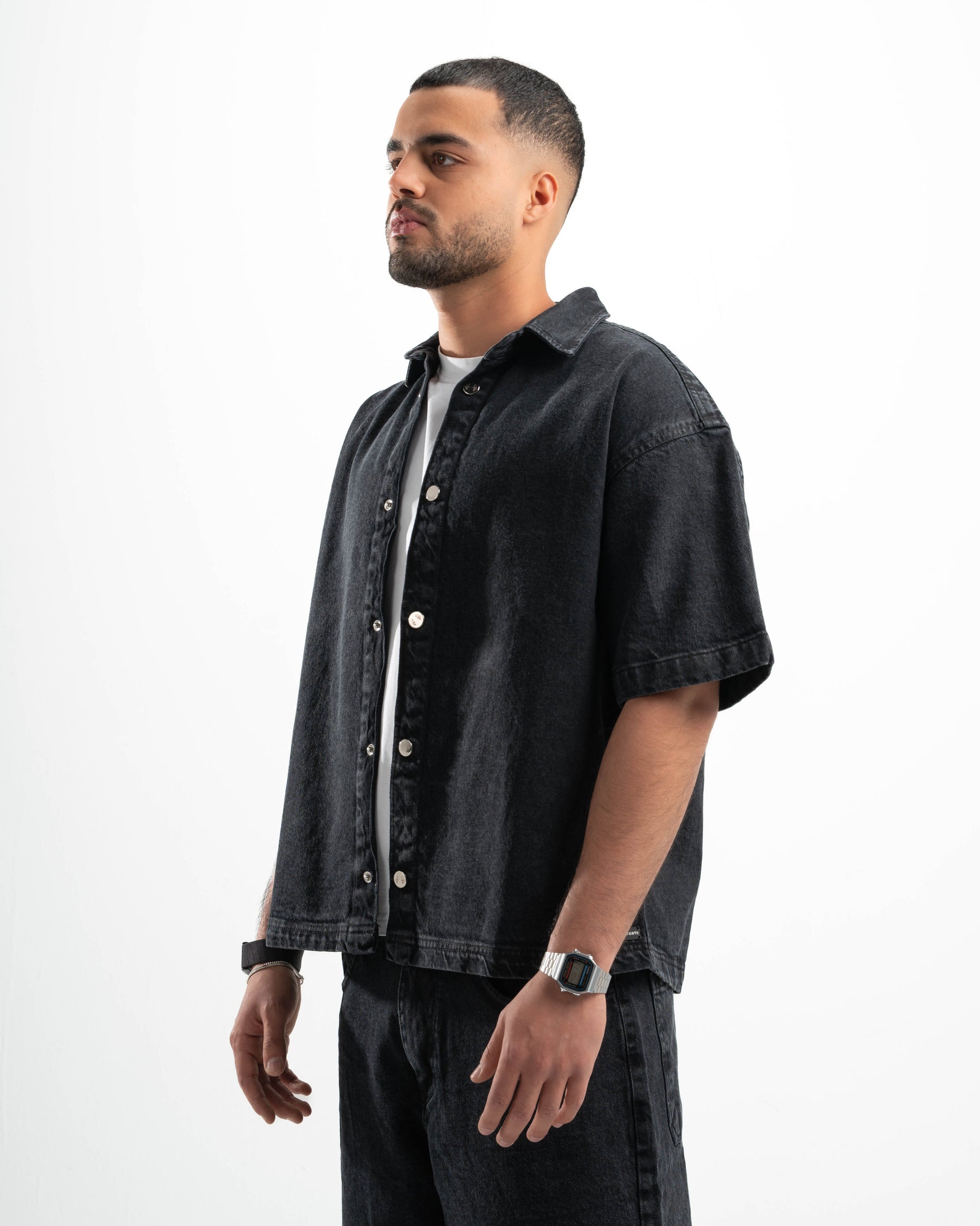 Black Denim Half Sleeves Overshirt