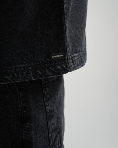 Black Denim Half Sleeves Overshirt
