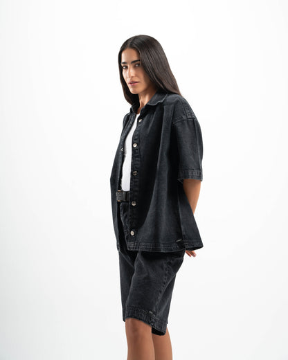Black Denim Half Sleeves Overshirt