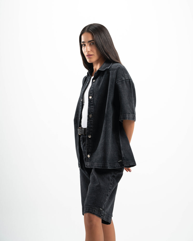Black Denim Half Sleeves Overshirt