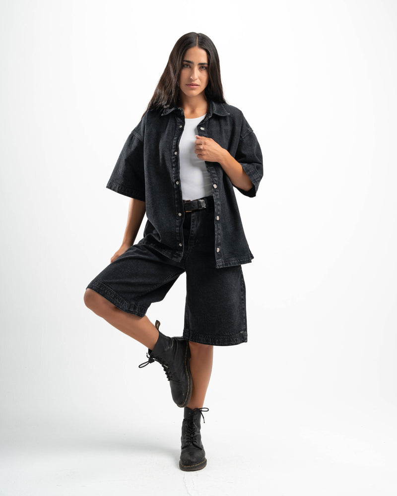 Black Denim Half Sleeves Overshirt