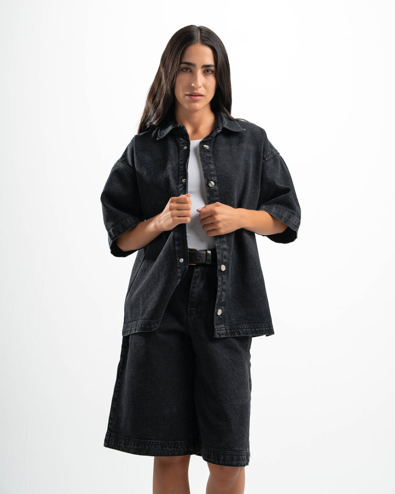 Black Denim Half Sleeves Overshirt