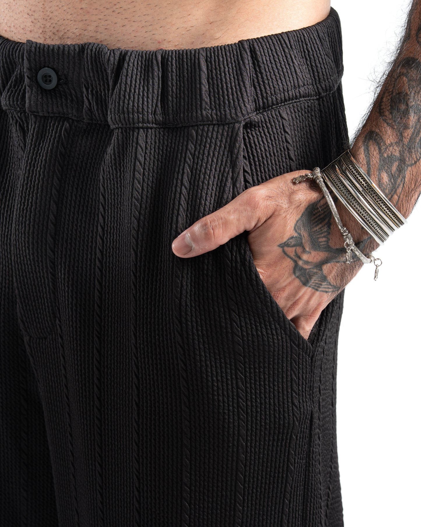 Black Wide-Leg Pinstripe Pants