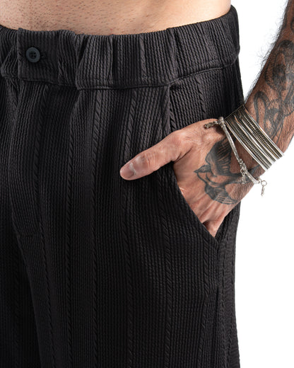 Black Wide-Leg Pinstripe Pants