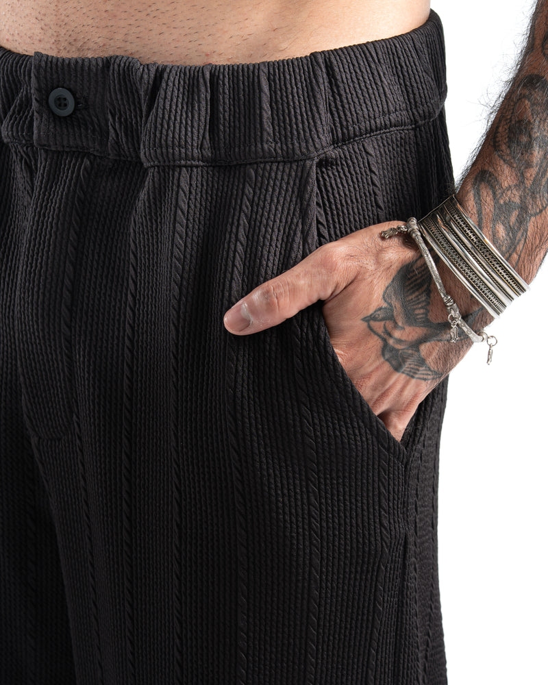 Black Wide-Leg Pinstripe Pants
