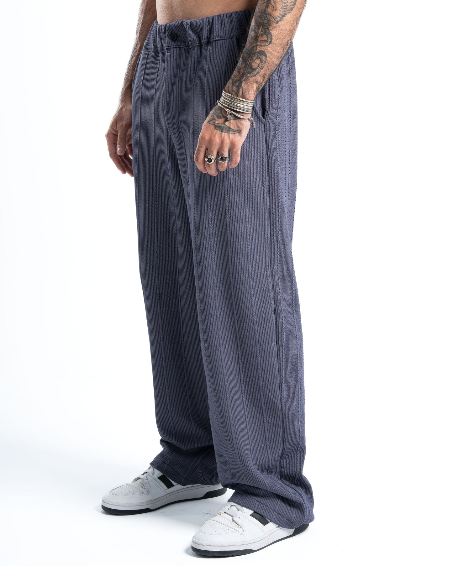 Grey Wide-Leg Pinstripe Pants