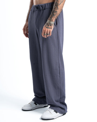 Grey Wide-Leg Pinstripe Pants