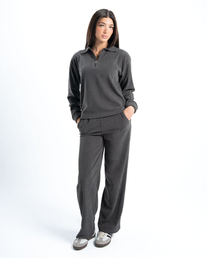 Womens Grey Ribbed Jacquard Sweatshirt