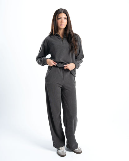 Womens Grey Ribbed Jacquard Sweatshirt