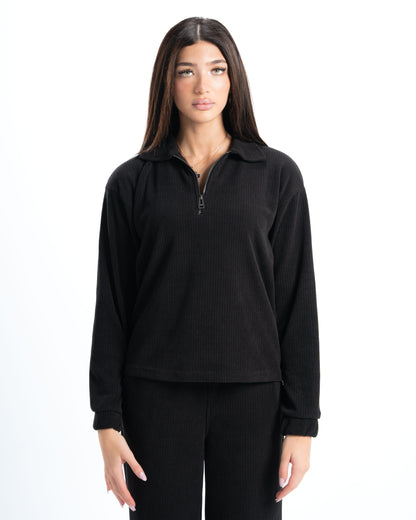 Womens Black Ribbed Jacquard Sweatshirt