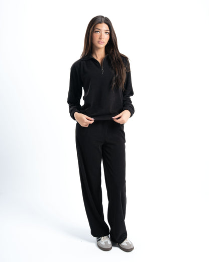 Womens Black Ribbed Jacquard Sweatshirt
