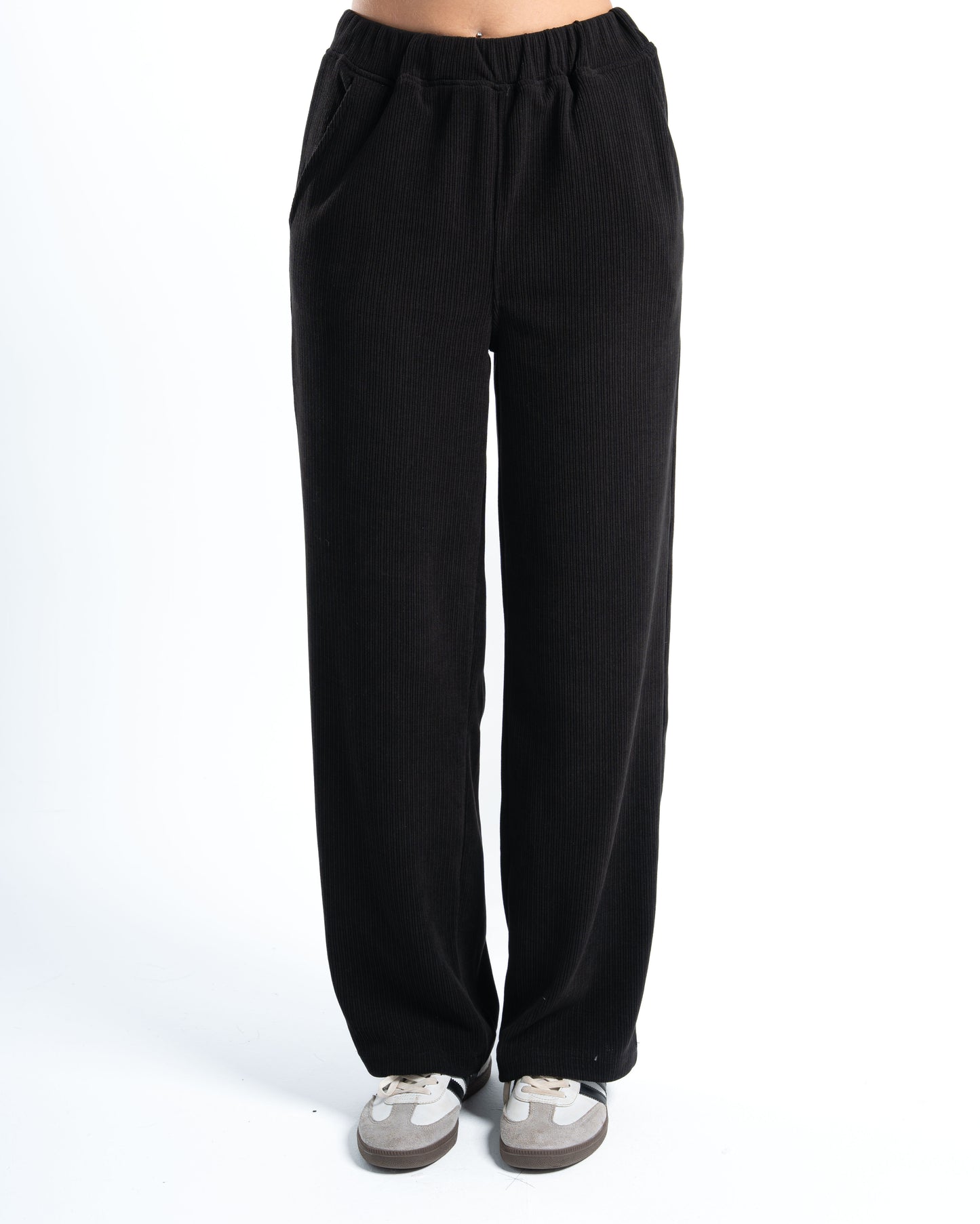 Womens Black Ribbed Jacquard Pants