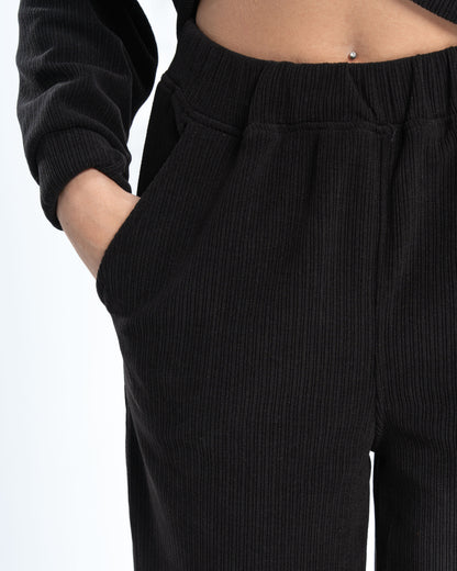 Womens Black Ribbed Jacquard Pants