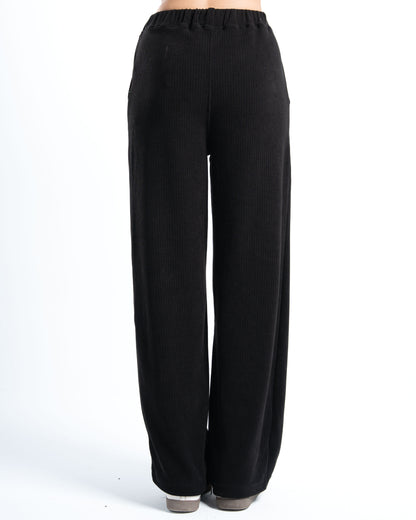 Womens Black Ribbed Jacquard Pants