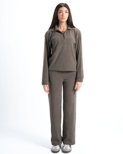 Womens Olive Ribbed Jacquard Sweatshirt