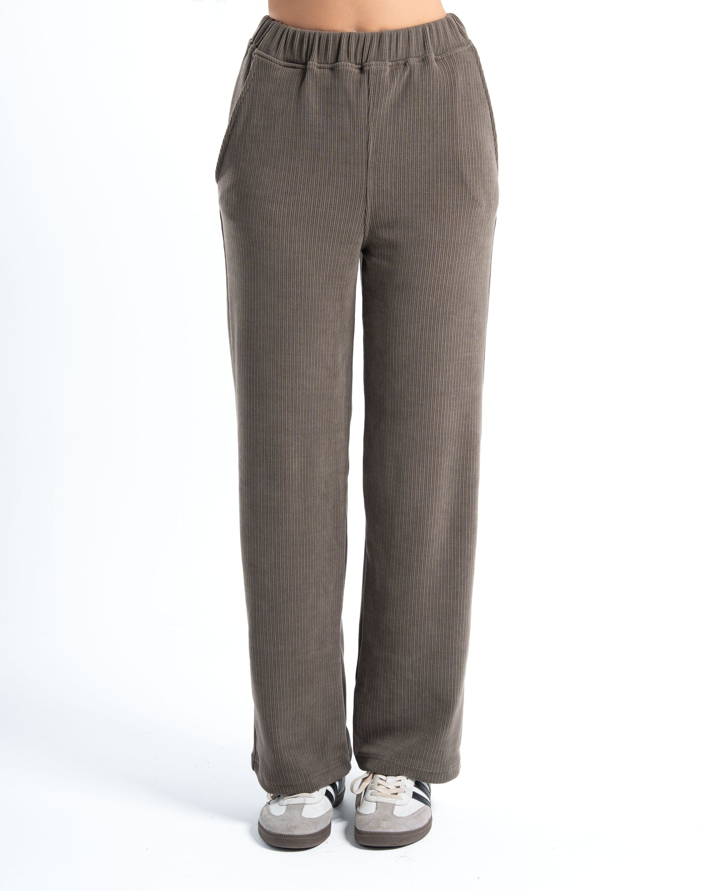 Womens Olive Ribbed Jacquard Pants
