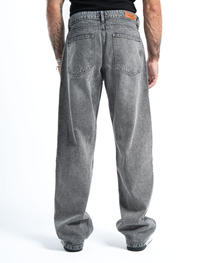 Silver Grey Wash Wide-Leg Denim Pants