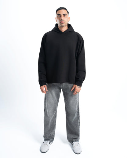 Mens Black Cropped Hoodie