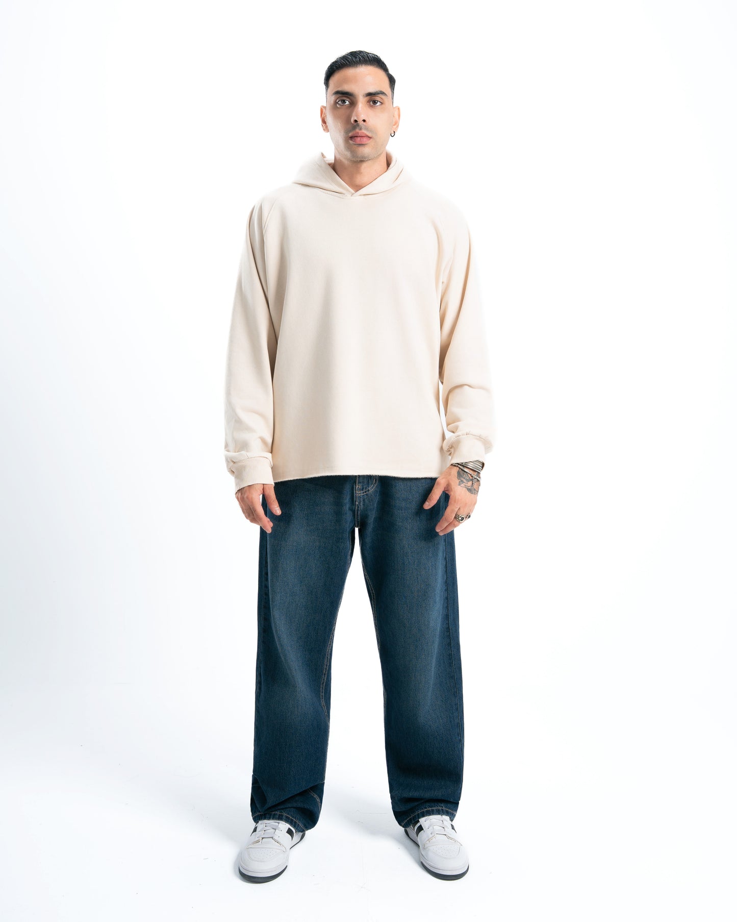 Mens Beige Cropped Hoodie