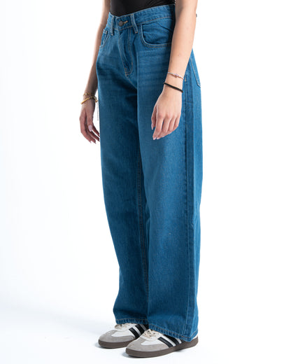 Mid-Wash Wide-Leg Denim Pants