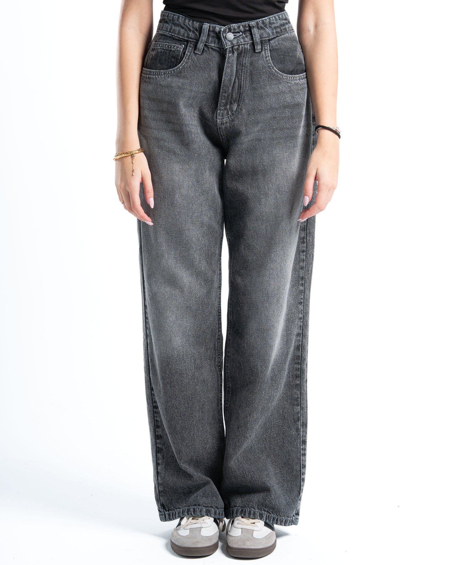 Grey Wide-Leg Denim Pants
