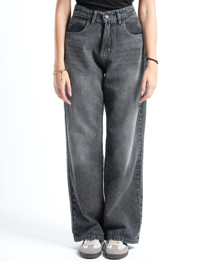 Grey Wide-Leg Denim Pants