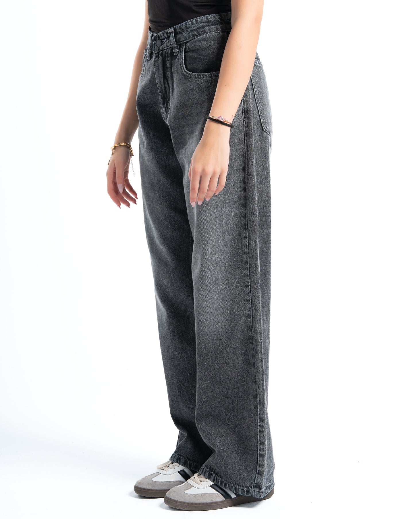Grey Wide-Leg Denim Pants