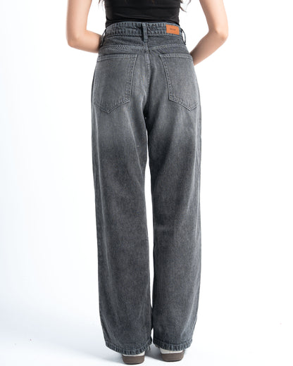 Grey Wide-Leg Denim Pants