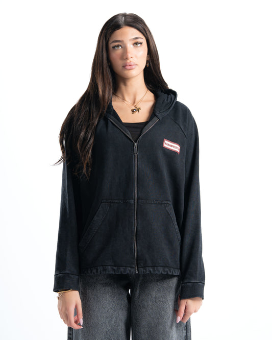 Black Vintage Wash Zip-Up Hoodie