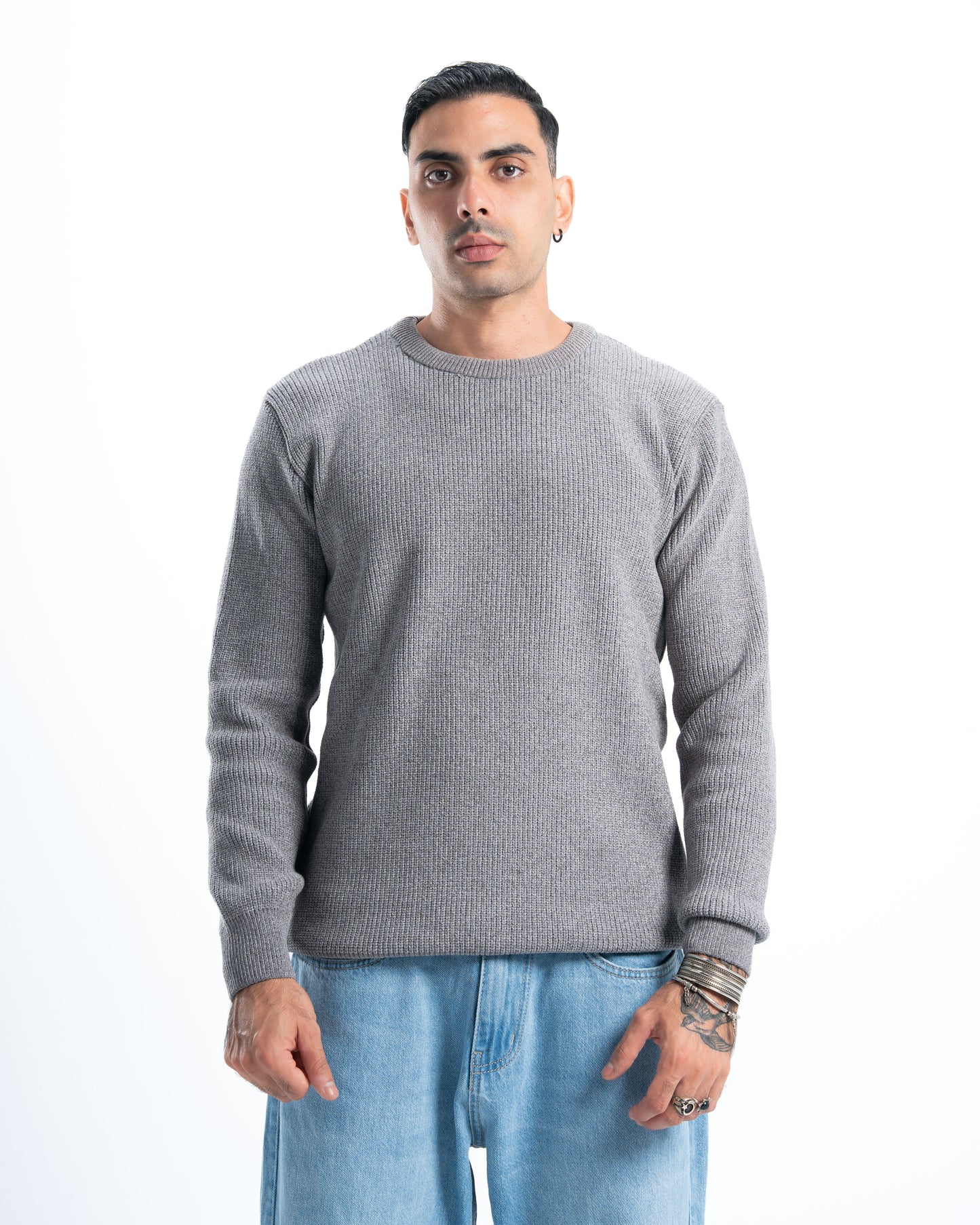 Grey Round Knitted Pullover