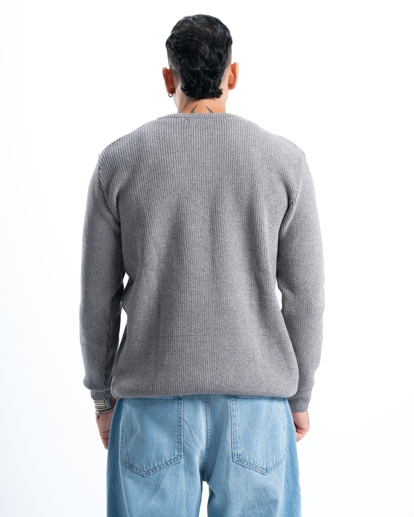 Grey Round Knitted Pullover