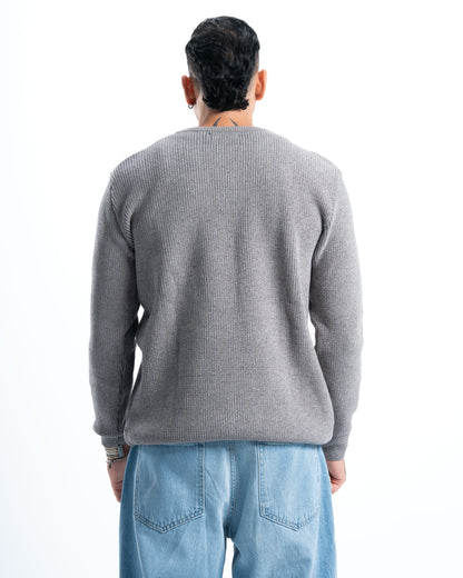 Grey Round Knitted Pullover