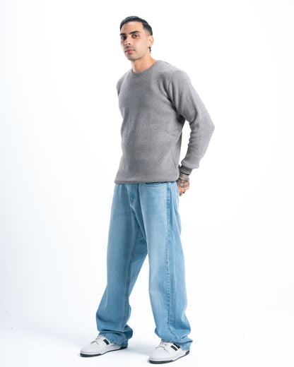 Grey Round Knitted Pullover