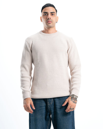 Beige Round Knitted Pullover