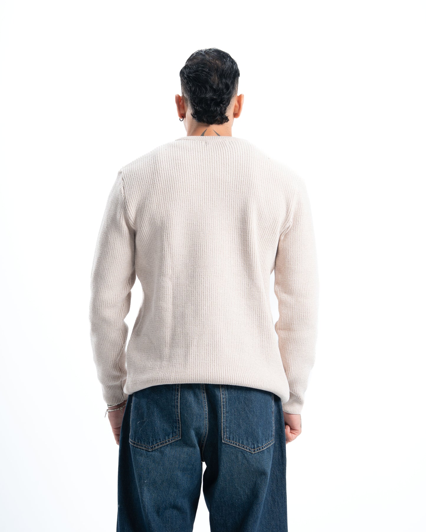 Beige Round Knitted Pullover