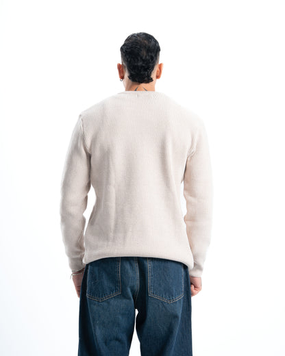 Beige Round Knitted Pullover