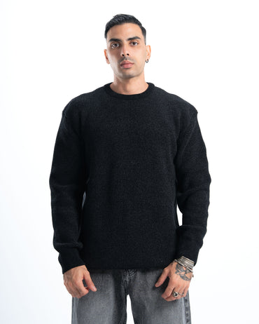 Black Round Knitted Pullover