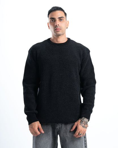 Black Round Knitted Pullover
