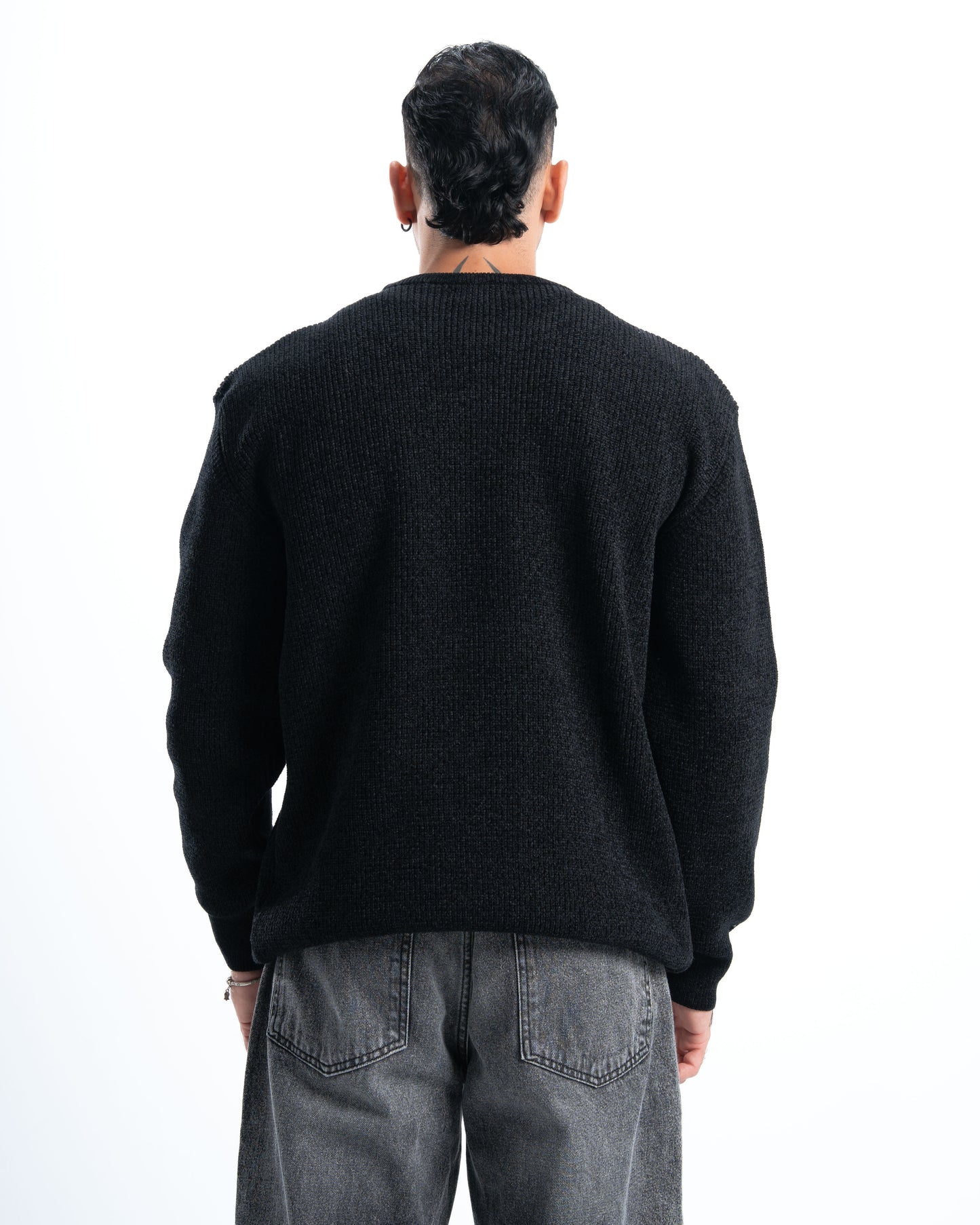 Black Round Knitted Pullover