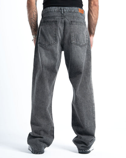 Dark Grey Wash Wide-Leg Denim Pants