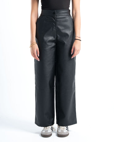 Black Wide-Leg Leather Pants